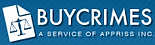 Logo for BuyCrimes, a service of Appriss Inc., featuring a white document icon with balanced scales on a blue background.
