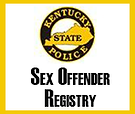 Logo for the Kentucky State Police Sex Offender Registry, with a black and gold Kentucky State Police emblem and bold black text.