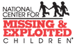 Logo for the National Center for Missing & Exploited Children. It features the silhouette of two children running, followed by bold black and red text stating the organization's name.